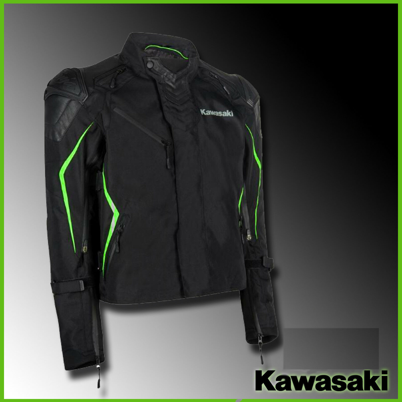 kawasaki-black-and-green-motorcycle-riding-jacket.jpg Kawasaki Black and Green Motorcycle Riding Jacket - Image 1