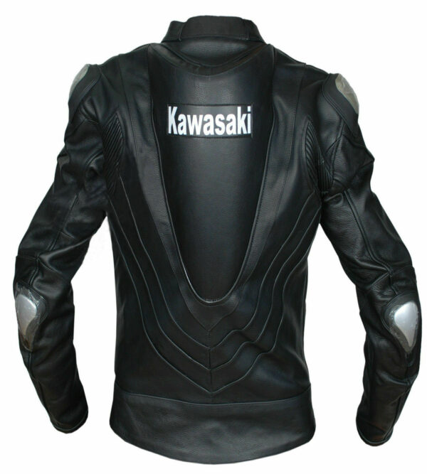 Kawasaki Black Racing Motorcycle Leather Jacket Ce Approved - Image 2