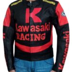 Kawasaki Branded Red And Black Motorbike Leather Jacket