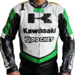 Kawasaki Green And White Motorcycle leather Jacket