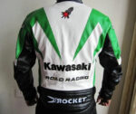 Kawasaki Green And White Motorcycle leather Jacket - Image 2