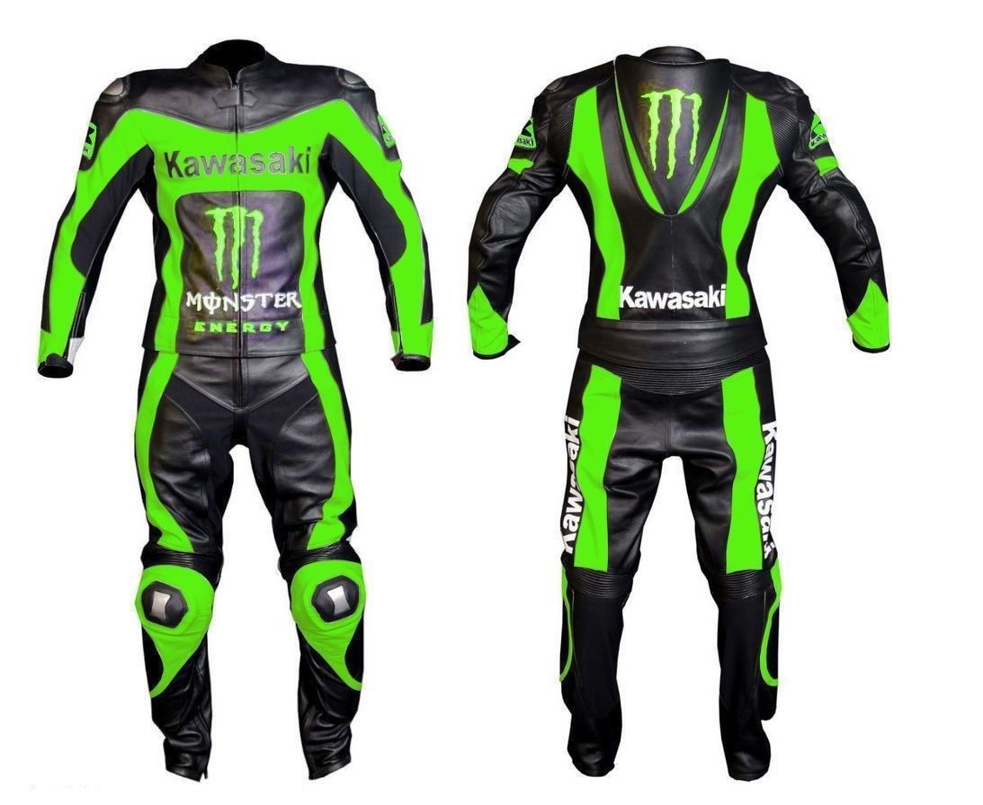 kawasaki-green-monster-racing-motorcycle-leather-suit-with-safety-pads.jpg Kawasaki Green Monster Racing Motorcycle Leather Suit with safety pads - Image 1