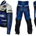 KAWASAKI Motobike Blue Leather Suit