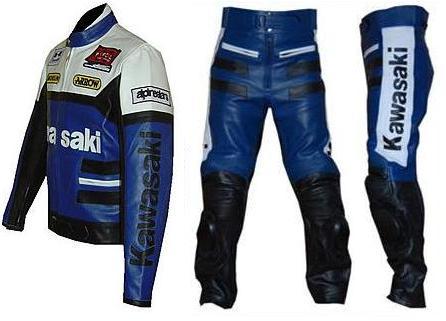 kawasaki-motobike-blue-leather-suit.jpg KAWASAKI Motobike Blue Leather Suit - Image 1