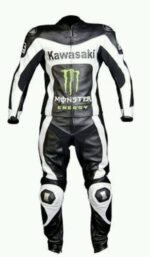 KAWASAKI Motorbike Black And White Leather Suit