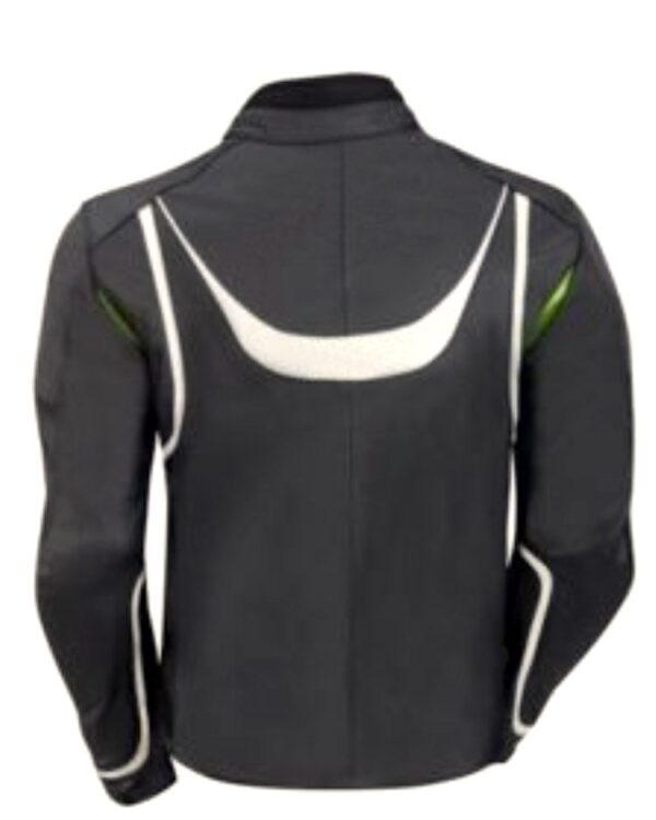 Kawasaki Motorbike Green And Black Branded Leather Jacket - Image 2
