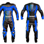 KAWASAKI Motorbike Men Black And Blue Leather Suit