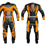 KAWASAKI Motorbike Sport Black And Orange Leather Suit