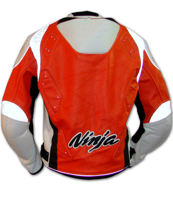 Kawasaki Orange And Black Motorcycle Leather Racing Jackets - Image 2