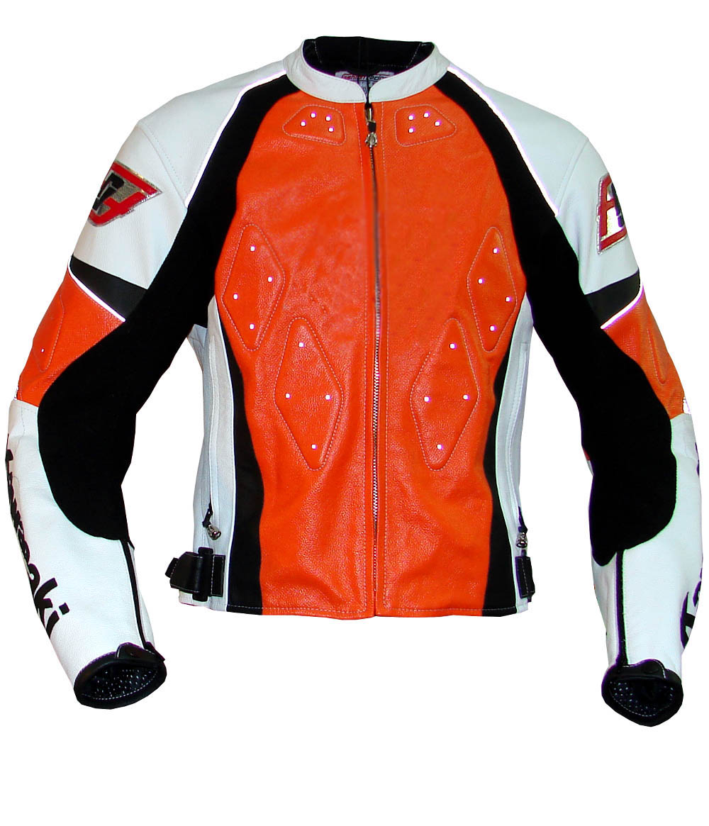 kawasaki-orange-and-black-motorcycle-leather-racing-jackets.jpg Kawasaki Orange And Black Motorcycle Leather Racing Jackets - Image 1