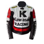 Kawasaki Red And Black Men Motorcycle Leather Jacket With Safety Pads