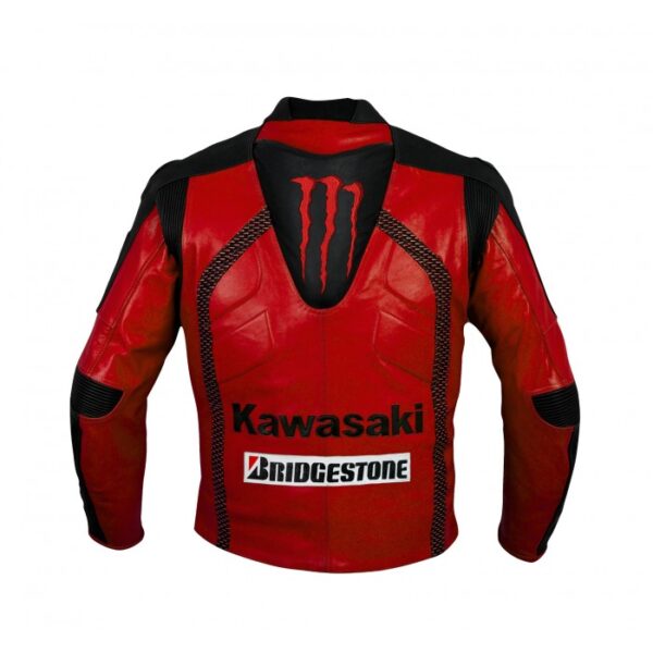 Kawasaki Red Racing Team Motorcycle Leather Jacket - Image 2