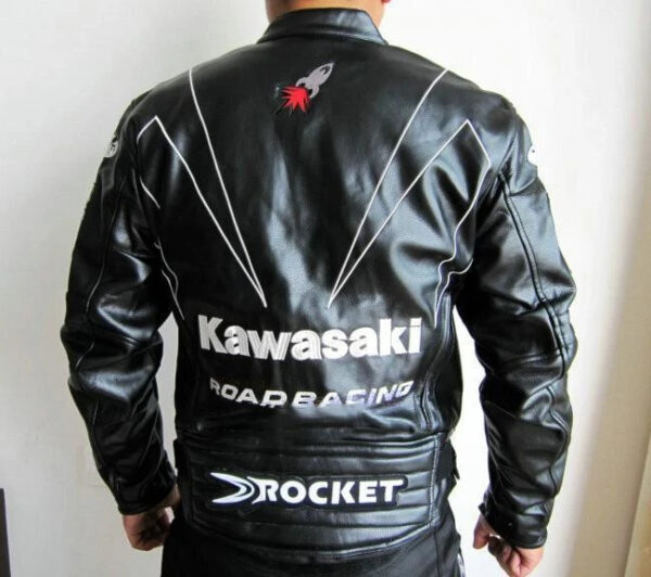 Kawasaki Rocket Black Color Motorcycle Racing Jacket - Image 2