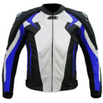 Men Blue ,White And Black Motorcycle Leather Jacket