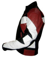 Black Maroon White Motorcycle Leather Safety Pads Jacket - Image 2