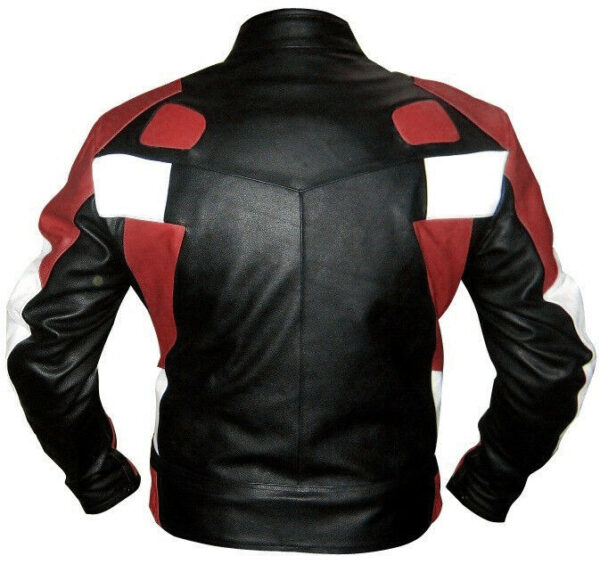 Black Maroon White Motorcycle Leather Safety Pads Jacket - Image 3
