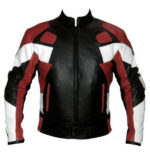 Black Maroon White Motorcycle Leather Safety Pads Jacket