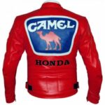 Men's Red Honda Camel Racing Motorcycle Leather Jacket - Image 2