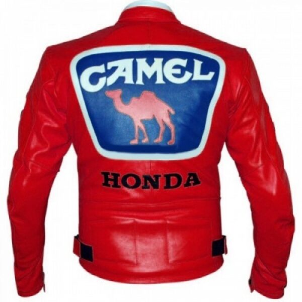 Men's Red Honda Camel Racing Motorcycle Leather Jacket - Image 2