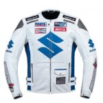Men's White Suzuki Motorbike Racing Leather Jacket