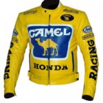 Men's Yellow Honda Camel Racing Motorcycle Leather Jacket
