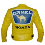 Men's Yellow Honda Camel Racing Motorcycle Leather Jacket - Image 2