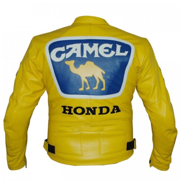Men's Yellow Honda Camel Racing Motorcycle Leather Jacket - Image 2