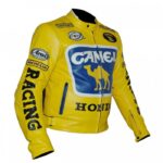 Men's Yellow Honda Camel Racing Motorcycle Leather Jacket - Image 3