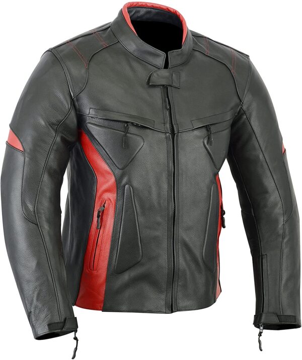 Motorcycle Black Red Leather Armor Jacket - Image 3