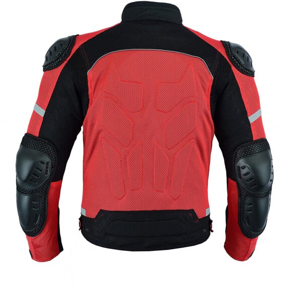 Motorcycle Real Leather Red,Black And White Safety Pads Jacket - Image 2