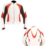 Red and white motorcycle jacket with armor protection