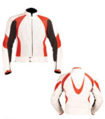 Red and white motorcycle jacket with armor protection