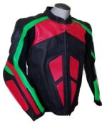 Red, Green and Black Motorcycle Leather Jacket - Image 2