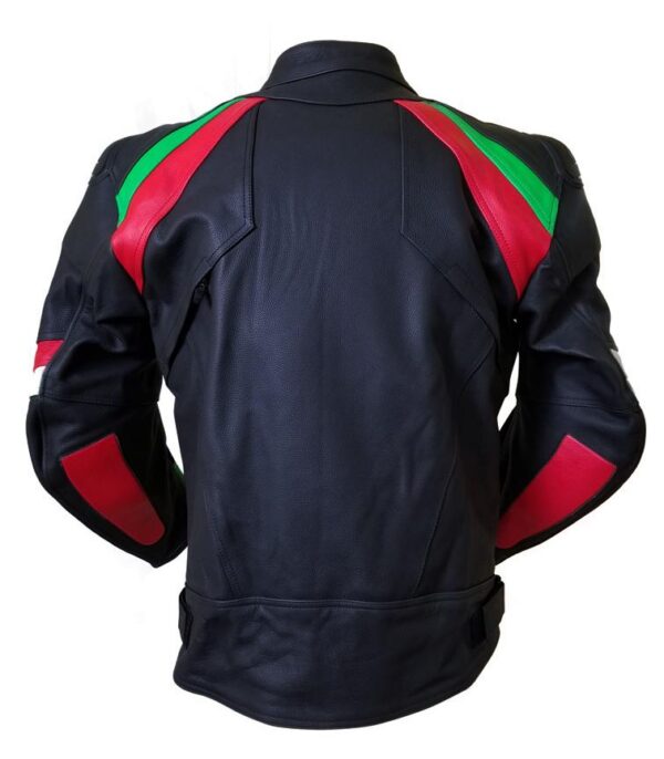 Red, Green and Black Motorcycle Leather Jacket - Image 3