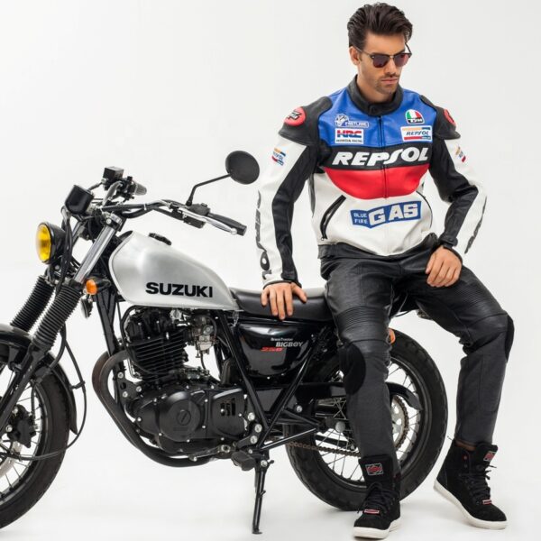 Repsol Duhan Blue And White Leather Motorcycle Jacket - Image 4