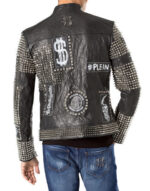 Black Full Studded Embroidery Patches Leather Jacket - Image 4