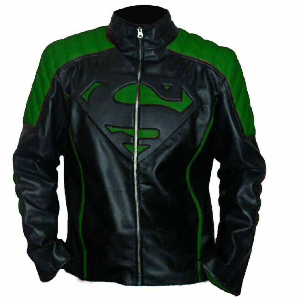 superman-green-black-motorcycle-leather-jacket.jpg Superman Green & Black Motorcycle Leather Jacket - Image 1