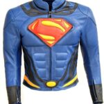 Superman Real Leather Motorcycle Jacket Blue and Red