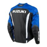 Suzuki Blue And White Motorcycle leather Jacket - Image 2