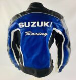 Suzuki Blue And White Racing Leather Jacket - Image 2