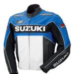 Suzuki Blue & White Motorcycle Leather Jacket