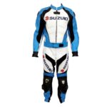 SUZUKI Branded Motorbike Three Tone Black Blue White Leather Suit