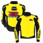Suzuki Gsxr Yellow Racing Motorcycle Leather Jacket With Safety Pads