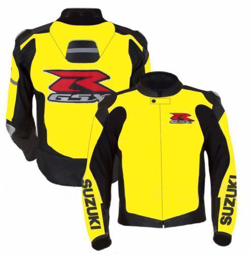 suzuki-gsxr-yellow-racing-motorcycle-leather-jacket-with-safety-pads.jpg Suzuki Gsxr Yellow Racing Motorcycle Leather Jacket With Safety Pads - Image 1