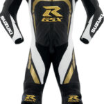SUZUKI Motorbike Branded Sport Golden Strips Leather Suit