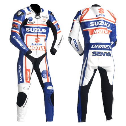 suzuki-motorcycle-branded-sport-contrast-leather-suit.jpg SUZUKI Motorcycle Branded Sport Contrast Leather Suit - Image 1