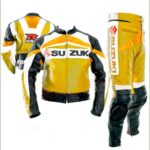 SUZUKI Motorcycle Branded Yellow Leather Suit
