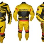 SUZUKI Motorcycle Men Yellow Leather Suit