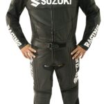 SUZUKI Racing Motorcycle Black Leather Suit