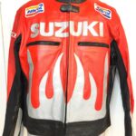 Suzuki  Red And White Motorcycle Jacket With flames
